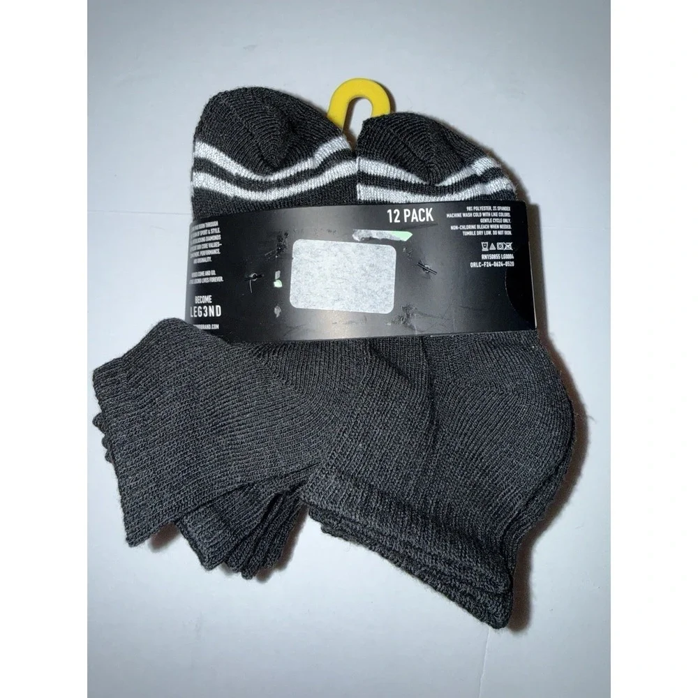 LEG3ND Boys Athletic Quarter Socks Size 7-10 Black 12 Pack Cushioned Sport NEW